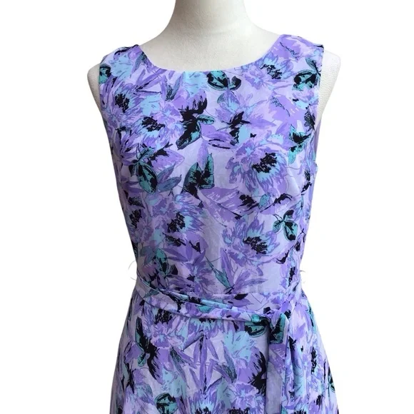 Evan Picone Black Label Floral Purple Sleeveless Midi Dress - Picture 6 of 11